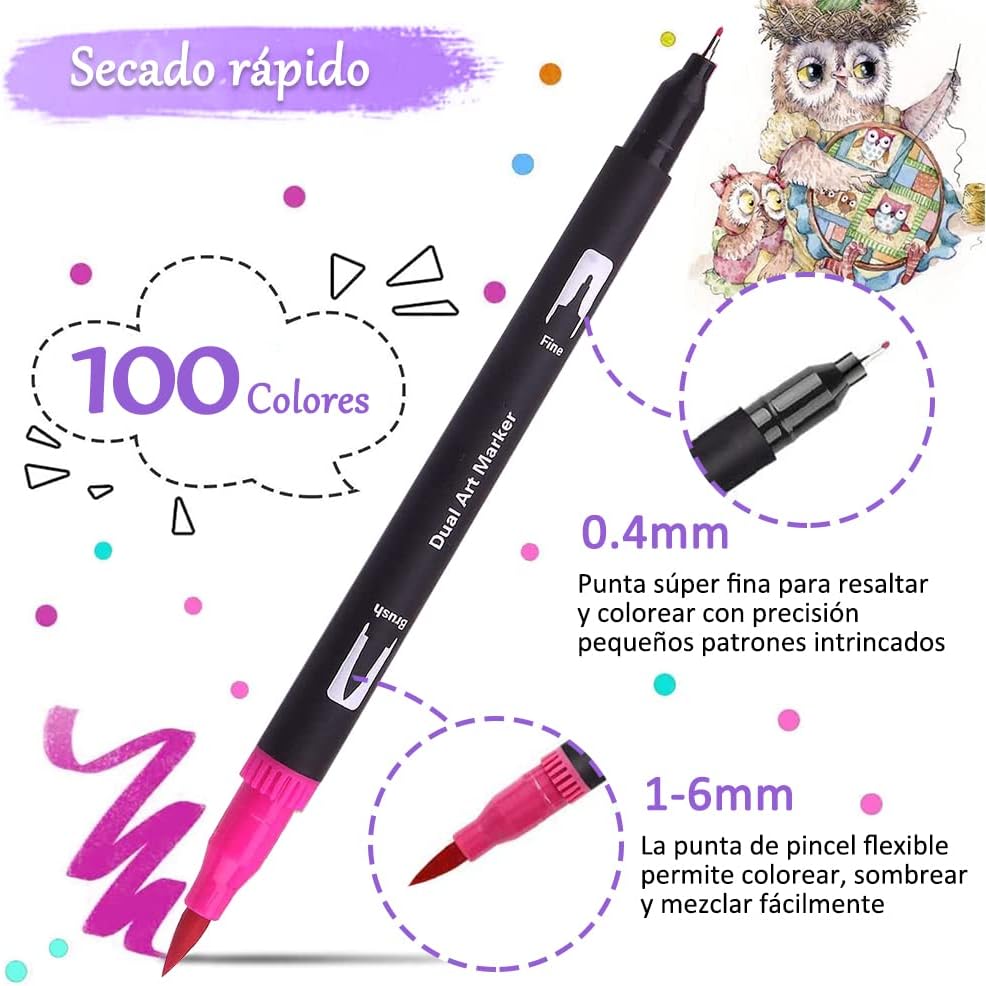 Marcadores Artísticos Doble Punta 100pc