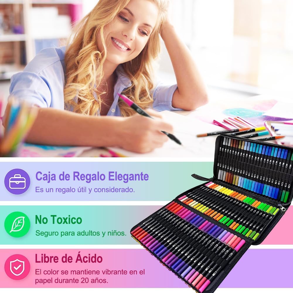 Marcadores Artísticos Doble Punta 100pc