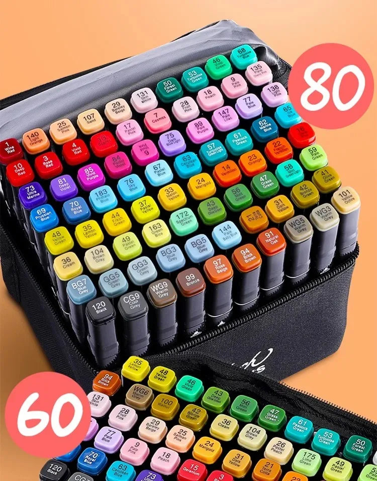 🎨 MARCADORES EN ESTUCHE – SET DE 80 MARCADORES DOBLE PUNTA ✏️